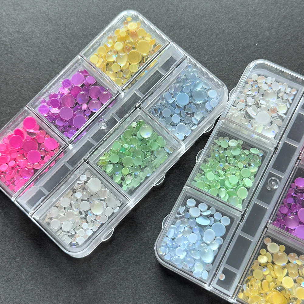 12 Grids 3D Zeemeermin Kralen Nagel Charmes Zomer Kleurrijke Bubble Bead Nail Art Decoratie Plaksteen Ronde Gem DIY Manicure Accessoires