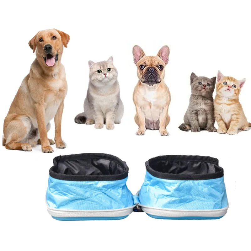 

Folding pet bowls for going out, dog basins for drinking water, travel camping cats for feeding with double bowls