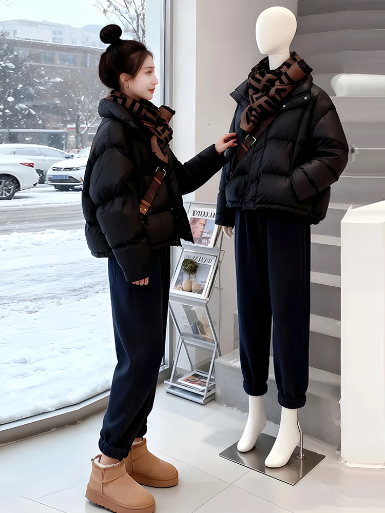 

Slimming Korean Sle Women's Cotton Jaet Faionable Trendy Warm Design High-End Feelings Commute Sle Long Sve Hoodie