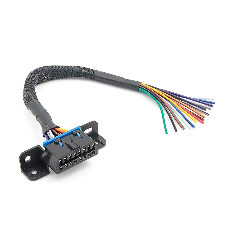 OBD2  Connector to Color Bare Wire 16 Pin Female OBDII Opening Cable 30cm Universal  DIY Extension Cable Car Diagnostic Interfac