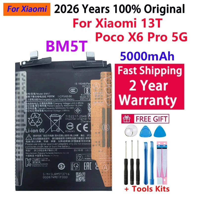 

100% New Original Battery BM5T For XIAOMI 13T / Poco X6 Pro 5G Battery + Free Tools Fast Shipping High Quality