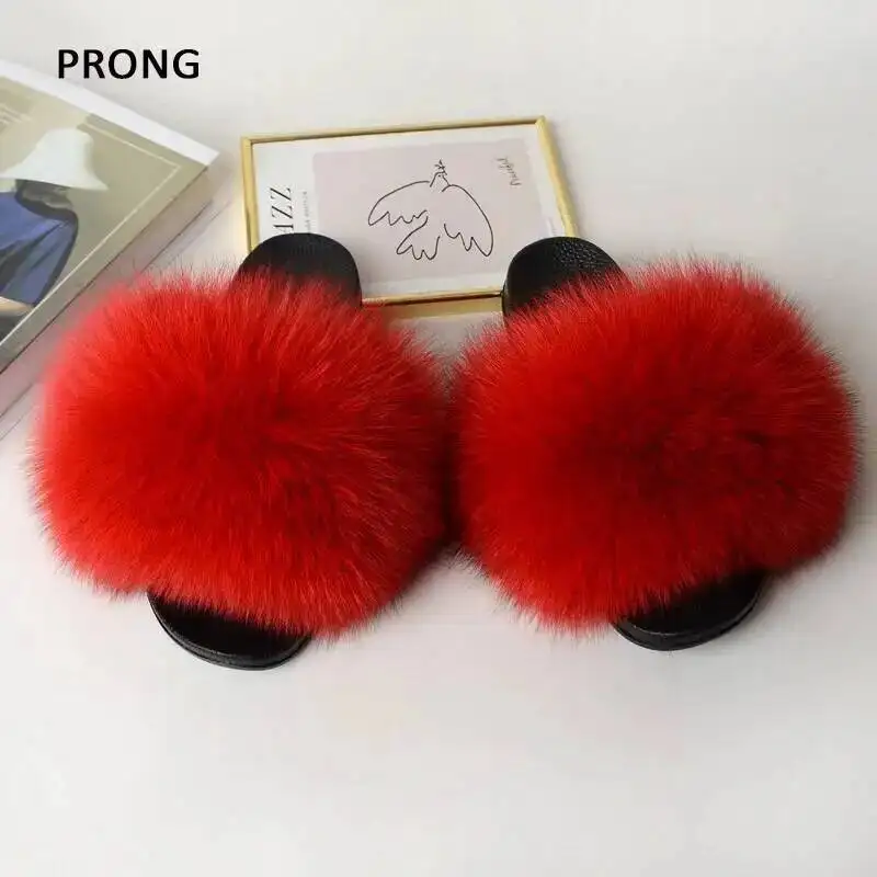 Summer Women Fur Slides Fluffy Furry Slippers Indoor Fuzzy Flip Flops Casual Outdoor Flat Ladies Fur Sandals Plush House Shoes
