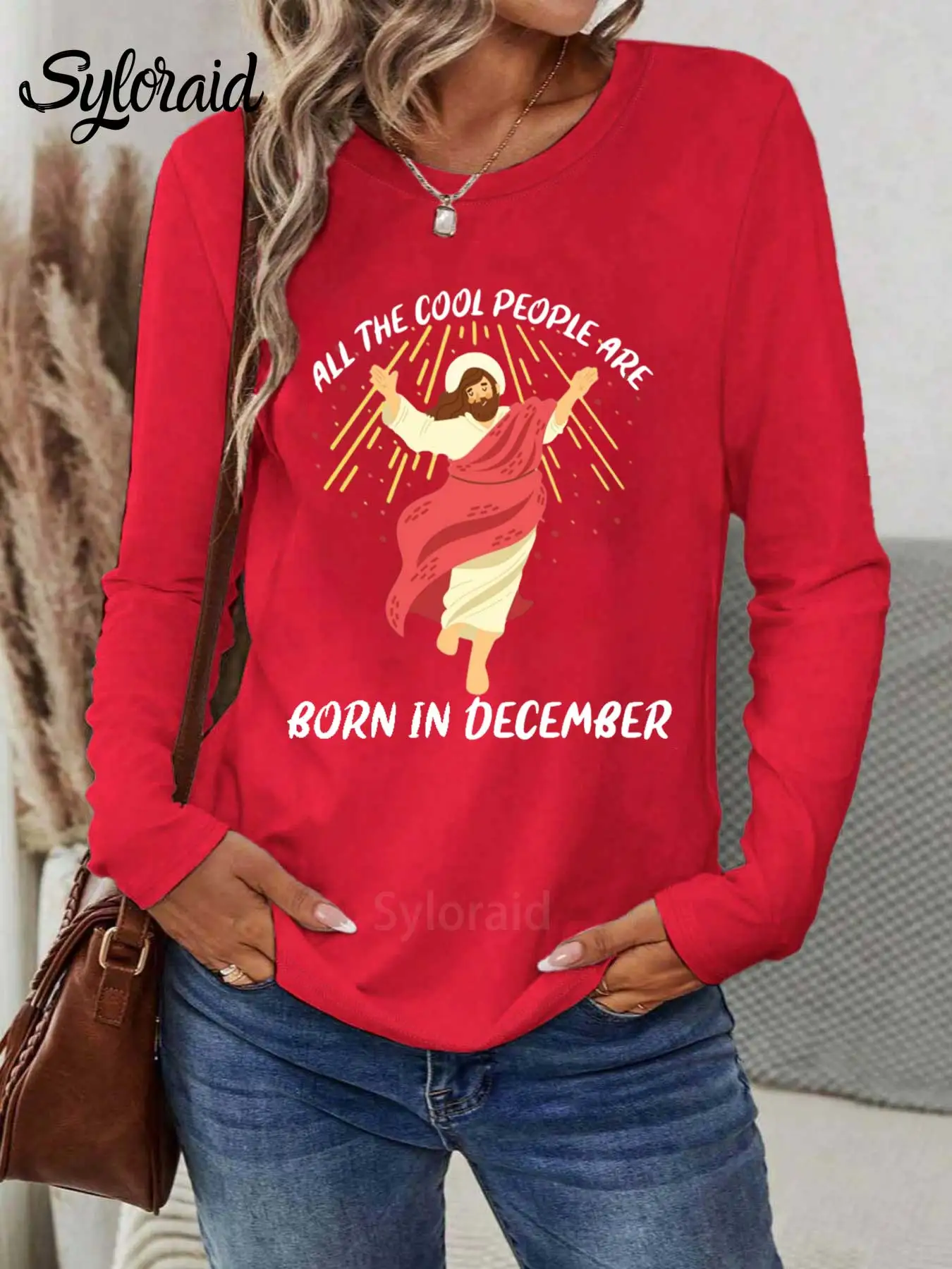 여성용 긴 소매 티셔츠 '모든 멋진 사람들은 12월에 태어났다' 프린트 티셔츠 패션 라운드 넥 캐주얼 탑
