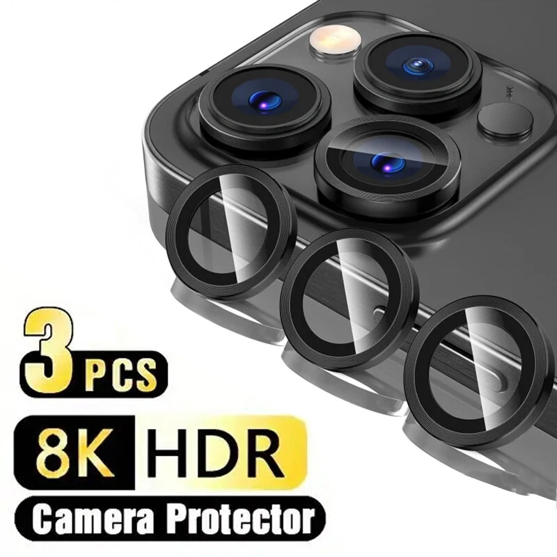 

Защитная пленка из закаленного стекла для объектива (3 шт.) для iPhone 16, 15, 14 Plus, 13 Mini, 13, 14, 15, 16 Pro Max, черная/серебристая