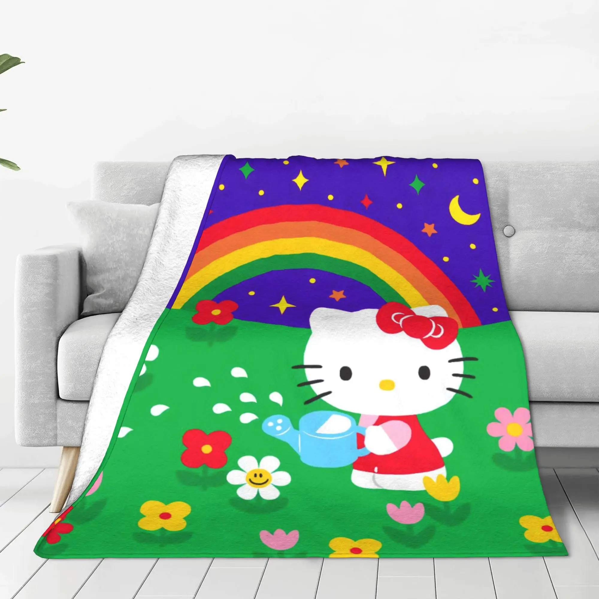 

Hello Kitty Rainbow Blanket Quality Super Soft Throw Blanket Winter Child Outdoor Fluffy Bedspread