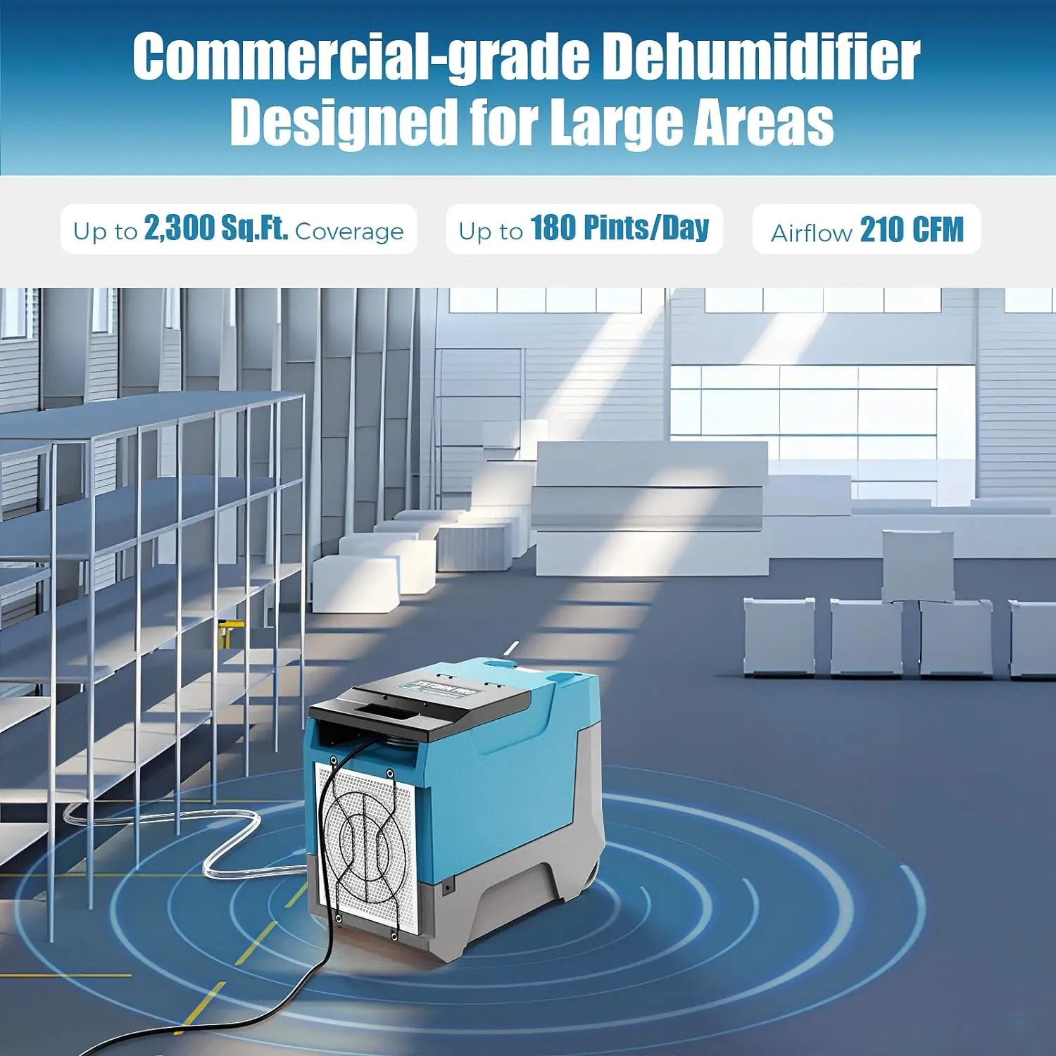 Commercial Dehumidifiers, Crawl Space Dehumidifier with Pump Drainage, Auto Defrost, Memory Starting