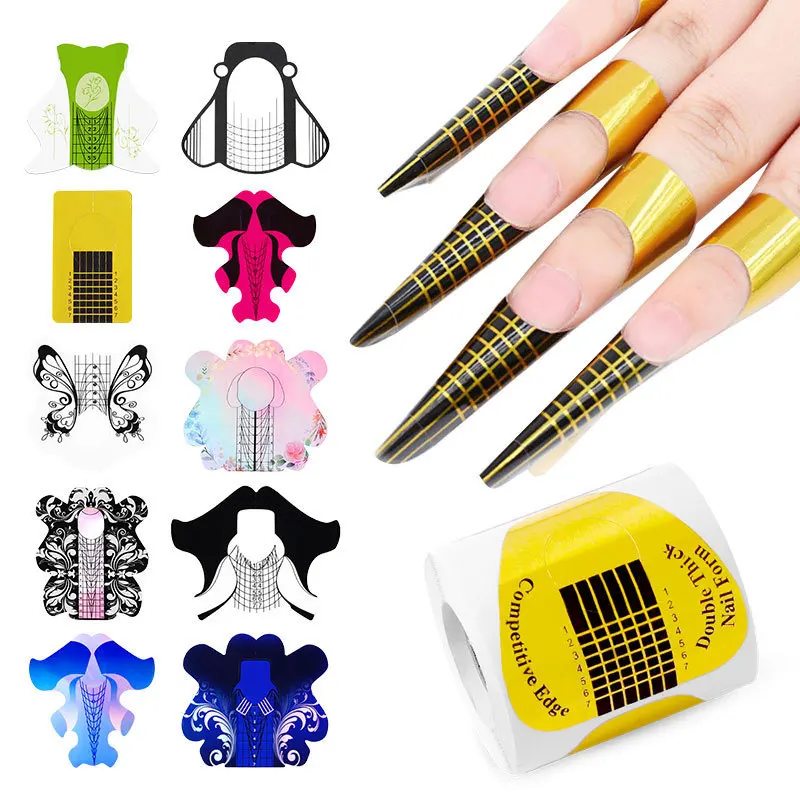 100 PCS Roll French Nail Form For Acrylic Gel Extension Paper Holder French Light Therapy Extended Armor Accessories Sticker