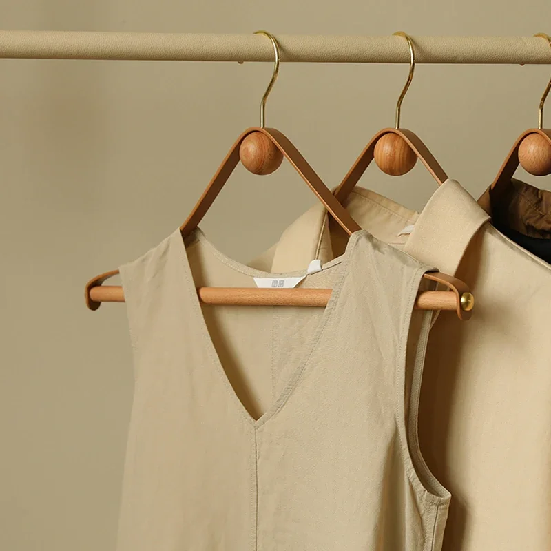 Vintage Clothes Hangers Leather+Wood Design Coat Trousers Hanger for Clothing Display Drying Rack Wardrobe Storage Organization