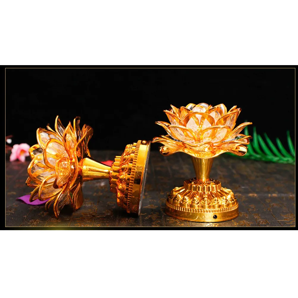 Colorful Led Lotus Lamp Golden Buddhist Light Portable Lotus Night Light Usb Powered No Battery Included