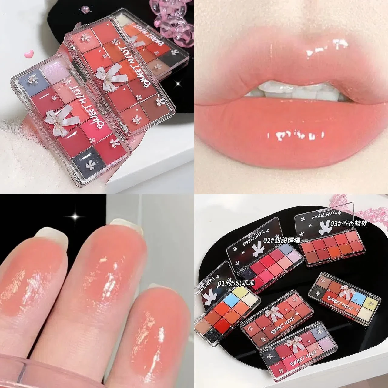 10-Color Lip Jelly Plate Mirror Crystal Lip Gloss Moisturizing Water Glass Red Orange Lip Oil Balm Sexy Plump Makeup Palette