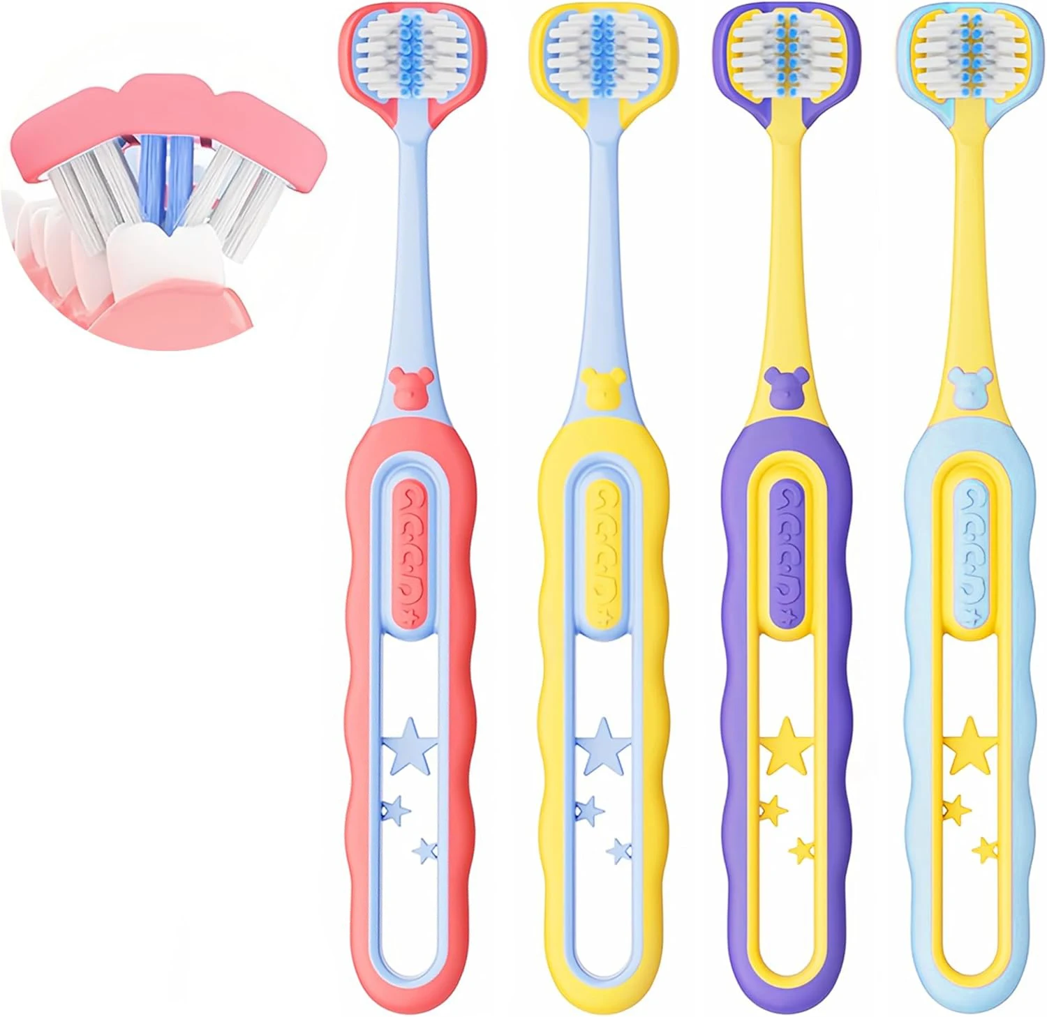 2/4pcs Children's Three-sided Toothbrush Soft Bristle Teeth Whitening Brushes For Children Aged 3-12 Years Dental Oral Care