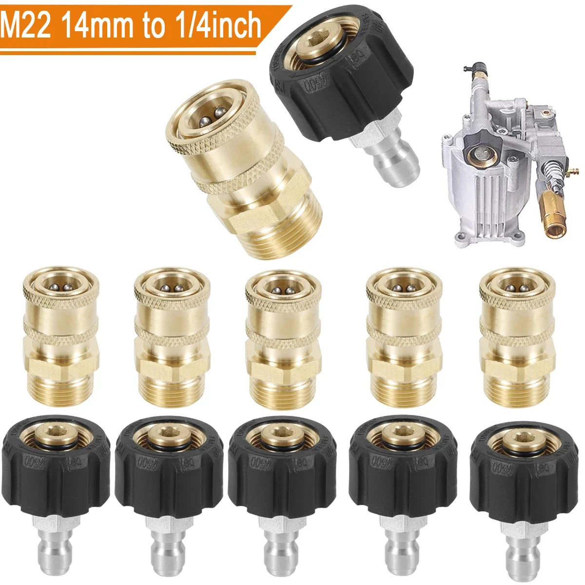 12/2PCS High Pressure Washer Adapter M22 14mm to 1/4 In Quick Connect Fitting Hose Gun Adapter to Wand Connector Accessories