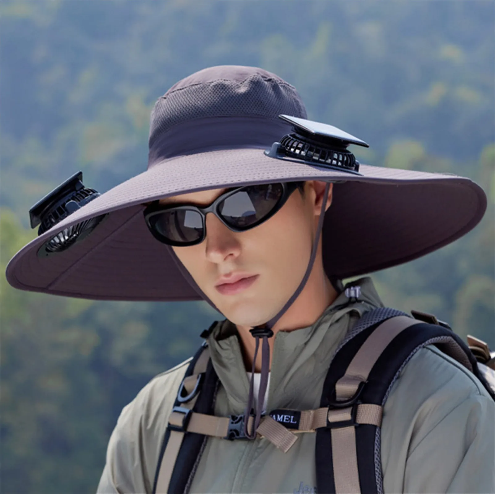 

Summer Mens Wide Brim Solar Fan Hat Outdoor Protection Sun Hats With 2 Solar Fan Hiking Fishing Solar Powered Visor Cap Dropping