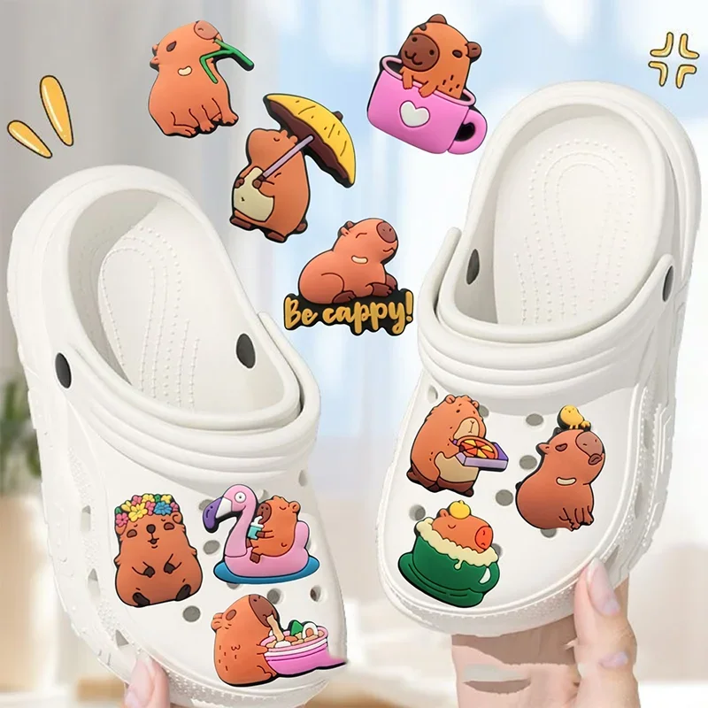 10-300Pcs PVC Cute Capybara Shoe Charms Funny Animal Relax Cartoon Decor for Clogs Sandals Shoe Buckle Accessories Party Gifts