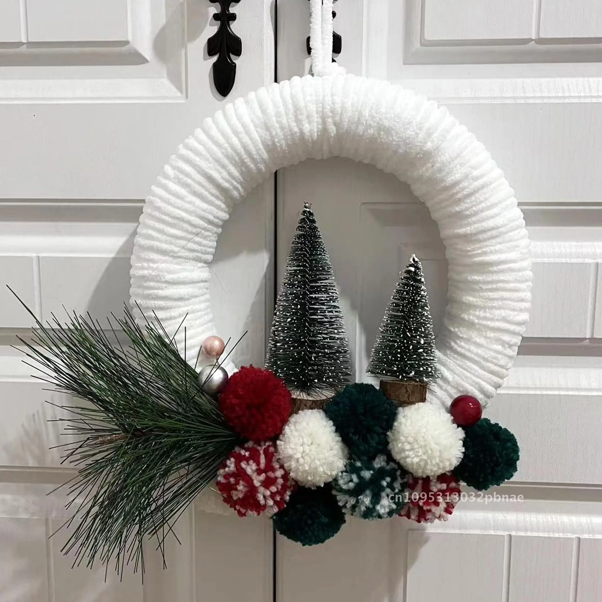 

Christmas Wreath Plush Line Ball Mini Christmas Tree Front Door Pendant Doorplate Wreath