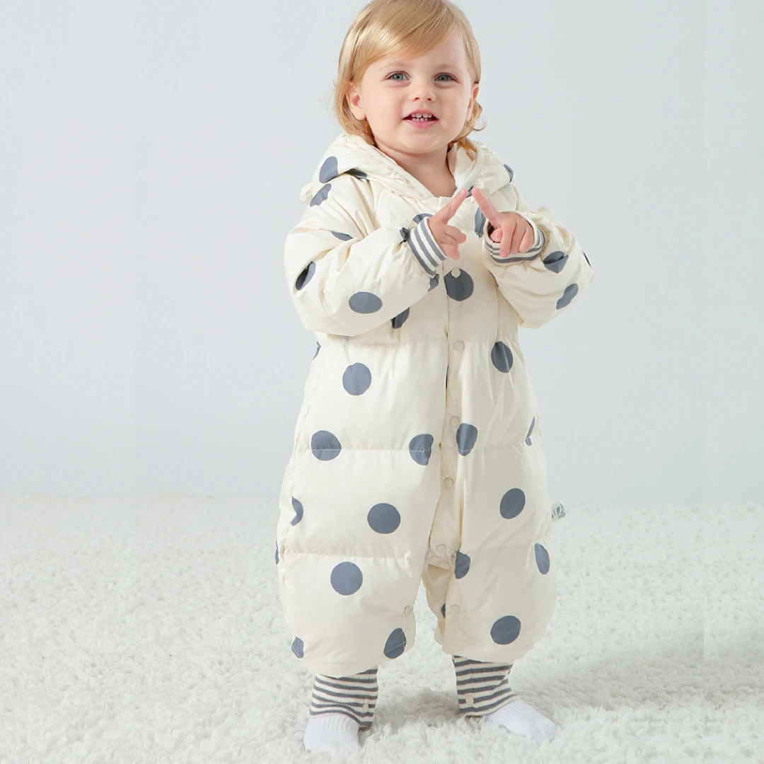 

Winter Infant Toddler Baby Boy Girl Warm Parka Jumpsuit Lovely Polka Dot Hooded One Piece Newborn Baby Outfit One Pieces Overall