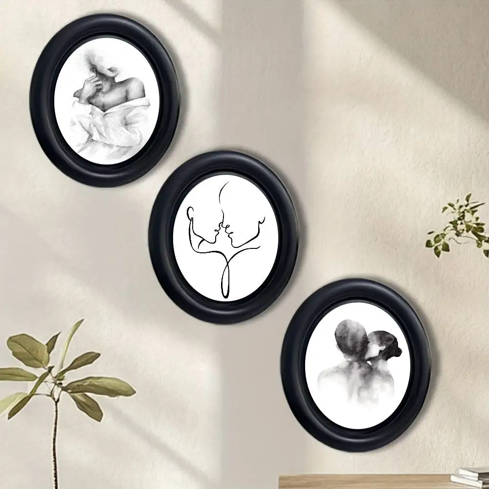 Nordic Hand In Hand Love Line Art Wooden Elliptical Photo Frame, Perfect for Home & Holiday Decoration, Great Gift Choice