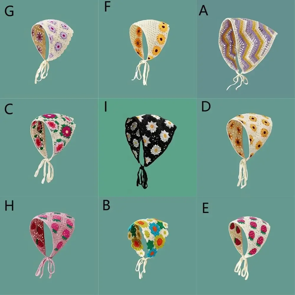 

Треугольная повязка на голову во французском пасторальном стиле, вязаный головной платок с цветком и клубникой, шапка ручной работы, вязаная крючком повязка на голову для девочек, полотенце