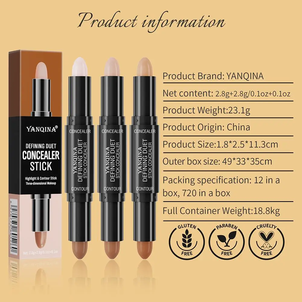 Contour Stick Long Lasting Concealer Stick for Dark Circles and Contouring Face Foundation Corrector Pen for Makeup