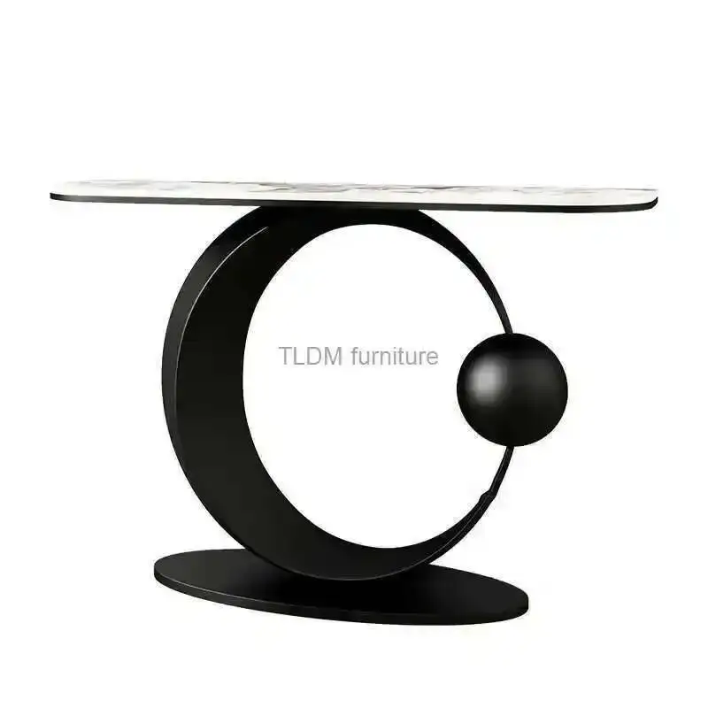 

Italian Light Luxury Slate Living Console Tables Room Porch Tables Modern Entry Door Porch Cabinet Semi-circle Console Table