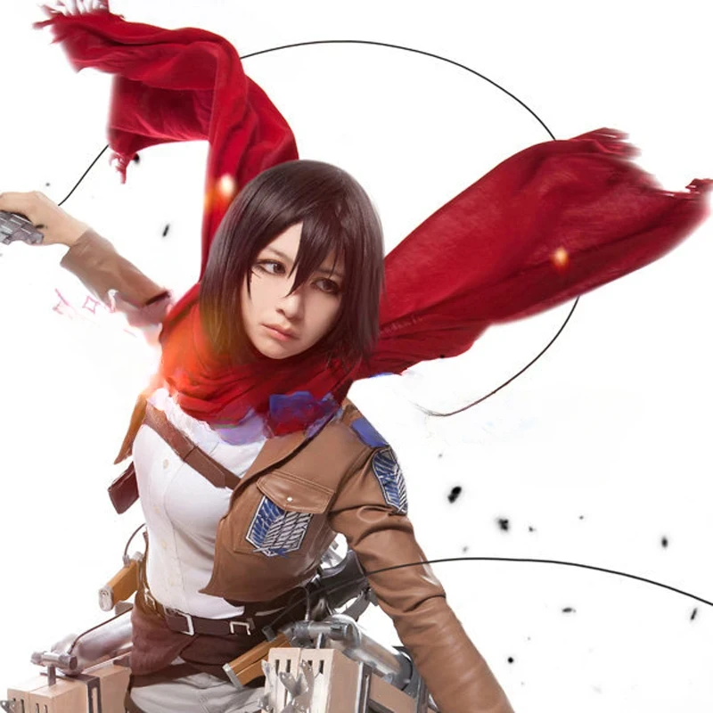 Anime angriff auf titan mikasa ackerman schal shingeki no kyojin rote quasten schals halloween cosplay kostüm requisiten 160*70cm