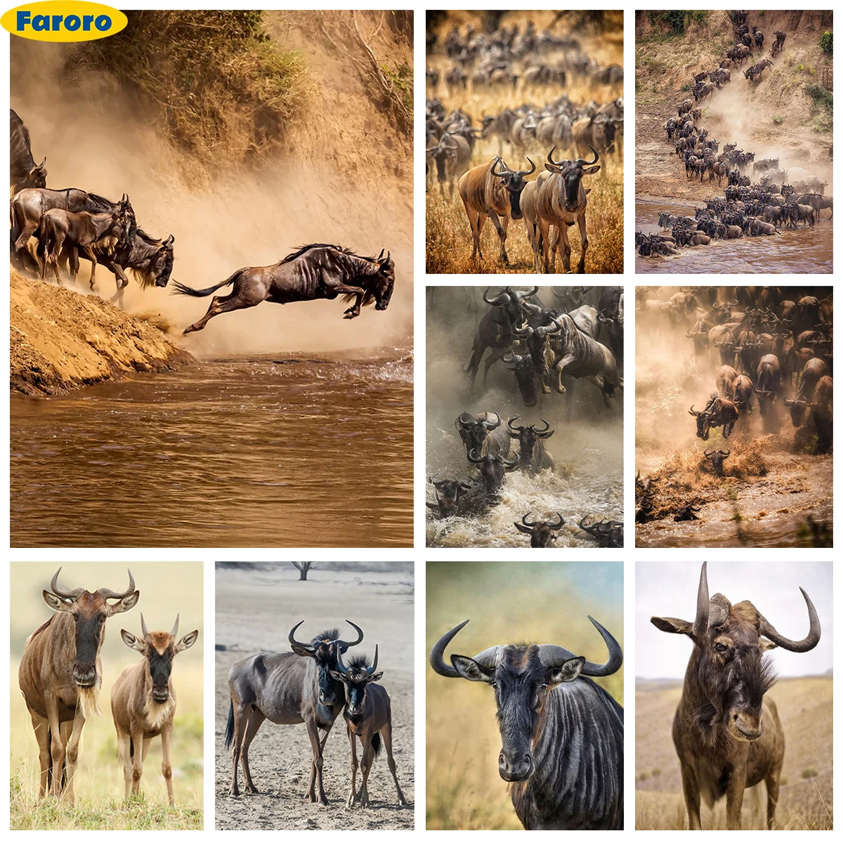 

Animal Migration Landscape 5D Diamond Painting Running Wildebeest DIY Diamond Embroidery Art Cross Stitch Mosaic Wall Home Decor