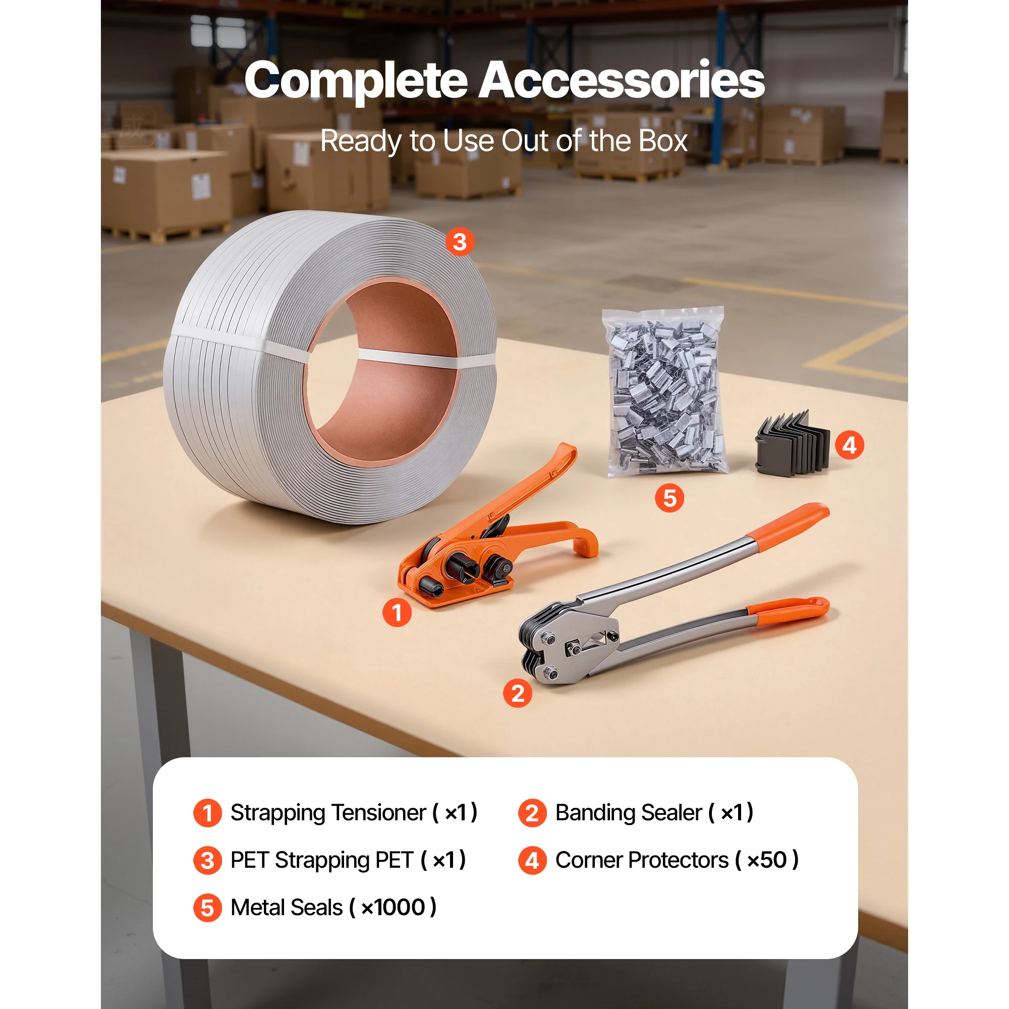 SucceBuy Banding Strapping Kit with 3200ft PET Band 1000 Metal Seals Plastic Pallet Packaging Sealer Tool for Shipping Moving