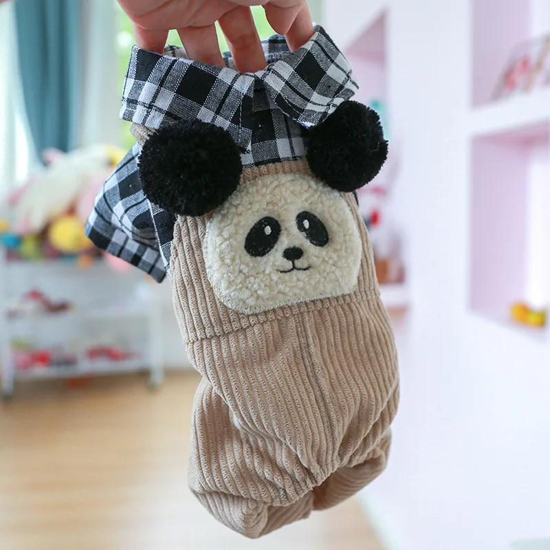 Cute Panda Summer Dog Suit Gray Plaid Soft Pet Tracksuit For Puppies Animal Costumes Clothing XS XL Outfit Chihuahua Shih Tzu