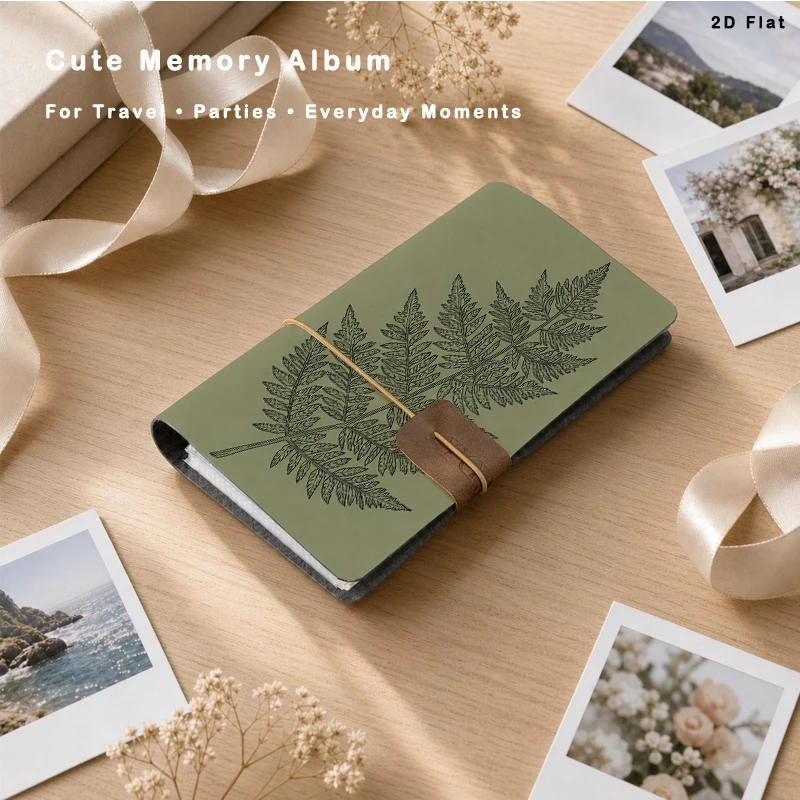 Sage‑Green Cover Fern Leaf Line Instant Photo Album Cover 80 Pockets for Birthday Gift Travel Family Photo Keepsake Organizer