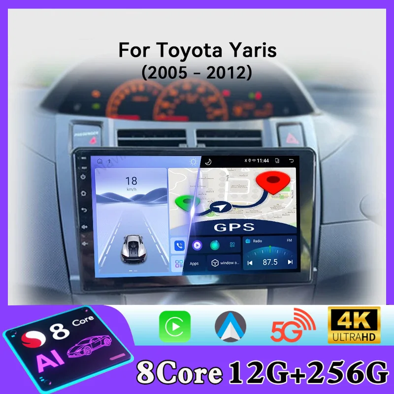 For Toyota Yaris 2005-2012 Car Radio Android Automotive Multimedia Player GPS Navigation Carplay Auto Stereo Intelligent System