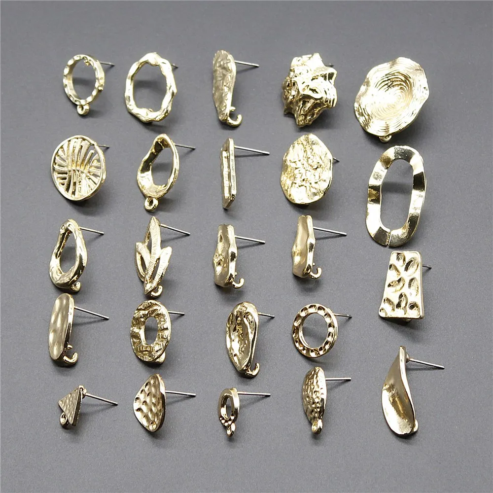 10pcs Ear Stud Jewelry Findings Earrings Making Accessories Golden Color Distorted Earrings Base Connectors Earring Making