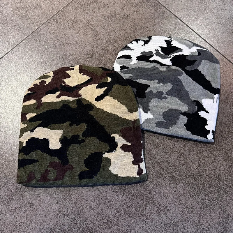 Winter Knitted Hat Warm Thick Leisure Camouflage Jacquard Borderless Leisure Hat Multi functional Street Hat Warm Knitted Hat