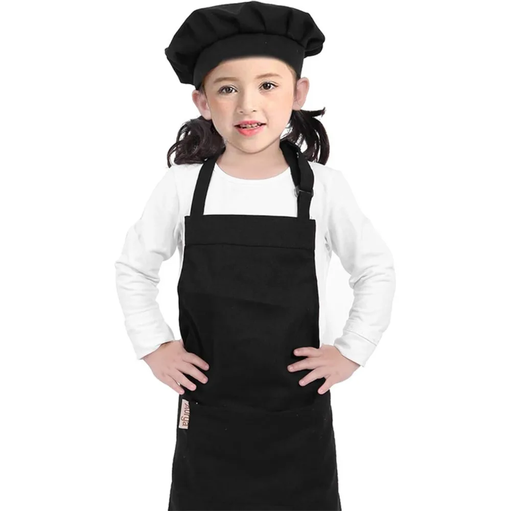 Children Polyester Apron Painting Cooking Kids Baking Apron Set Chef Hat Print Smock Pinafore Play and Clean Accessories Aprons