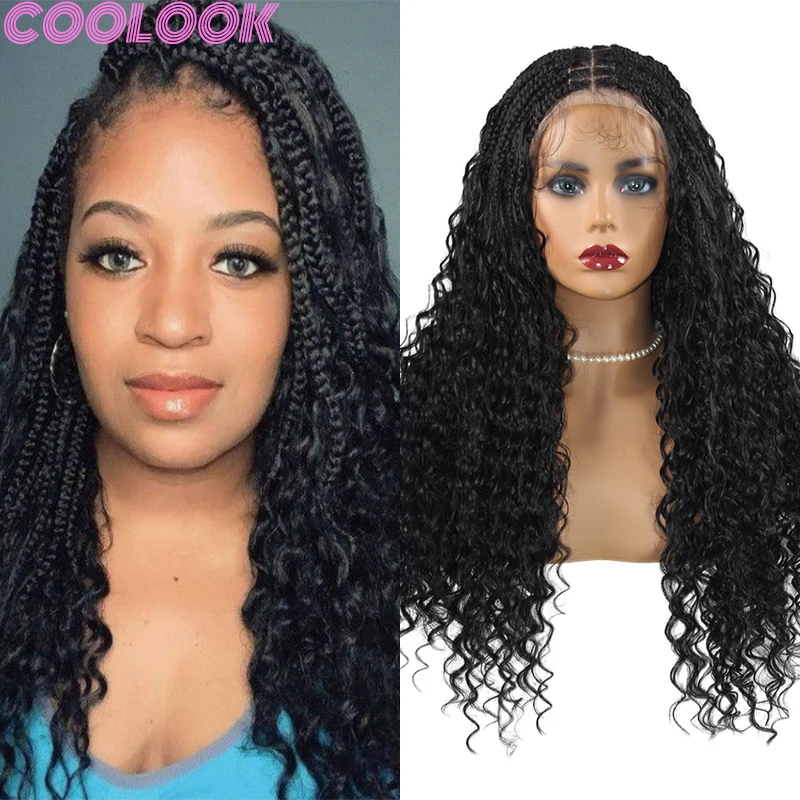 Synthetic Full Lace Front Braided Wigs with Baby Hair 24inch Bohemian Durable Box Braid Wig Black Lace Frontal Wigs for Braiding