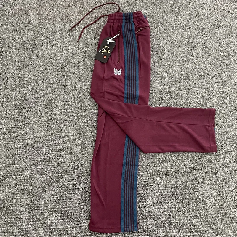 Track Striped Woven Ribbon Men's And Women's Butterfly Embroidered Sports And Leisure Japanese Straight Leg Pants