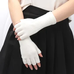 1 par de guantes sin dedos de medio dedo negros Unisex para mujeres y hombres tejidos elegantes para muñeca brazo invierno cálido trabajo conducción mitones