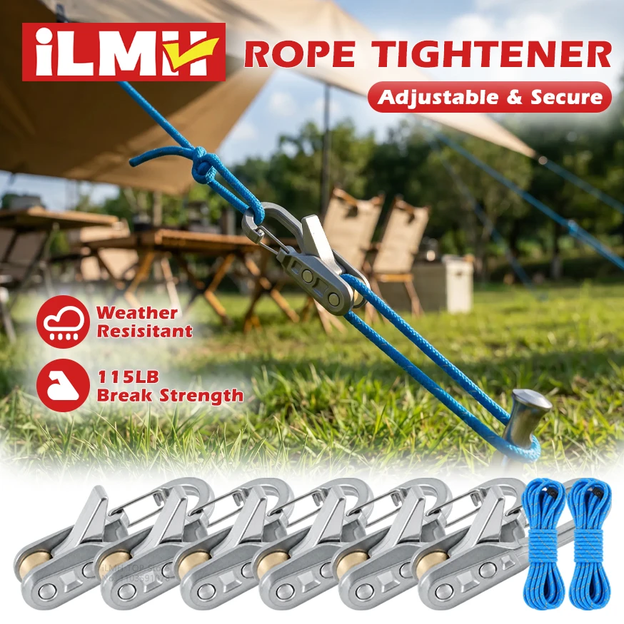 iLMH Rope Tightening Tool, Heavy Duty Rope Tensioner with Roller, Camping Guyline Adjuster for Tent Tarp Hammock, Outdoor Gear