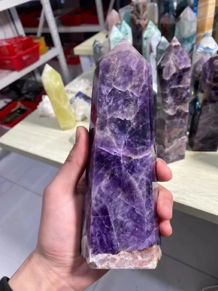 Natural Dream Amethyst Point Crystal Treatment Energy Stone Natural Quartz Home Decoration Reiki Polishing Process Stone Carving