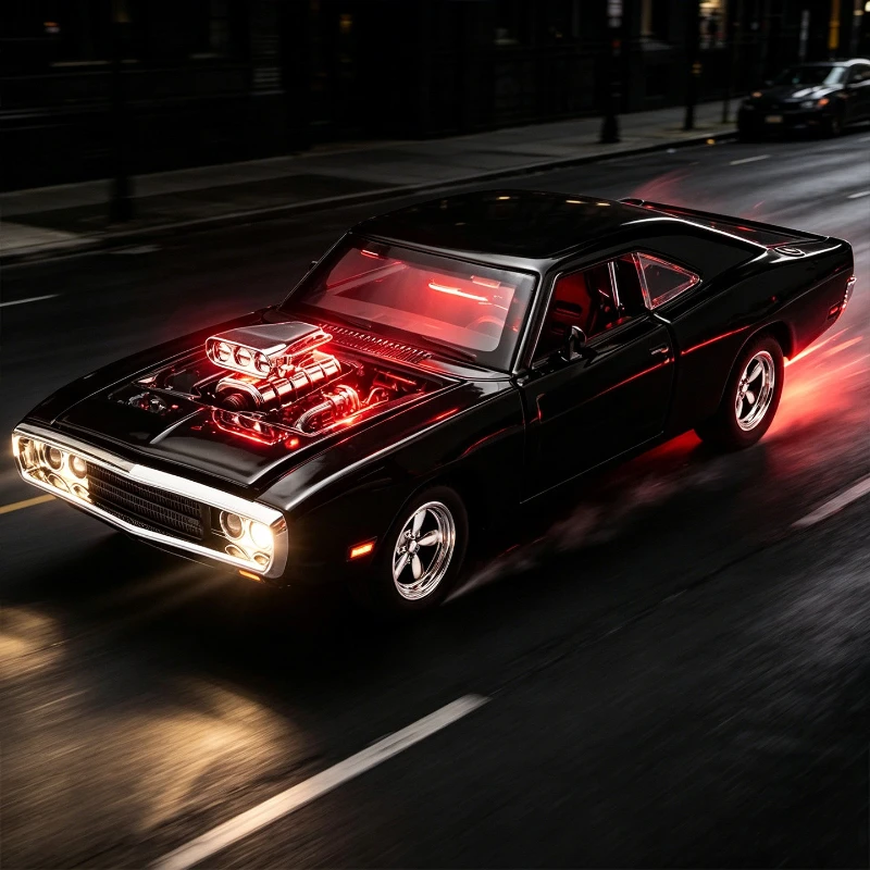 Simulated 1:32 Fast 5 Dodge Charger Stunt Car Model with Sound Light Diecast Toy Car Alloy Miniature Voiture Collection Ornament