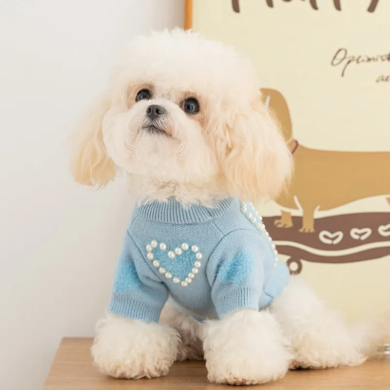 

Lady Style Puppy Clothes Pearl Love Teddy Sweater Bichon frise Warm Winter Clothes Cat Cute Knitted Pullover Pet Supplies