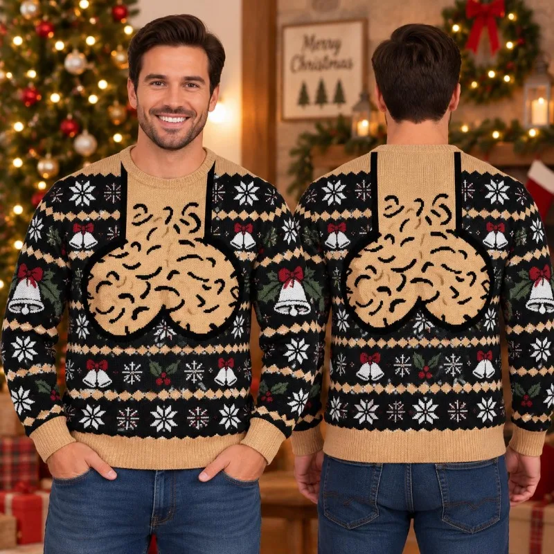 Men kid Christmas Ugly Sweatshirt Funny Chest Hair Suspender Crew Neck Long Sleeve Snowflake Bell Green Red Blue Party Gifts