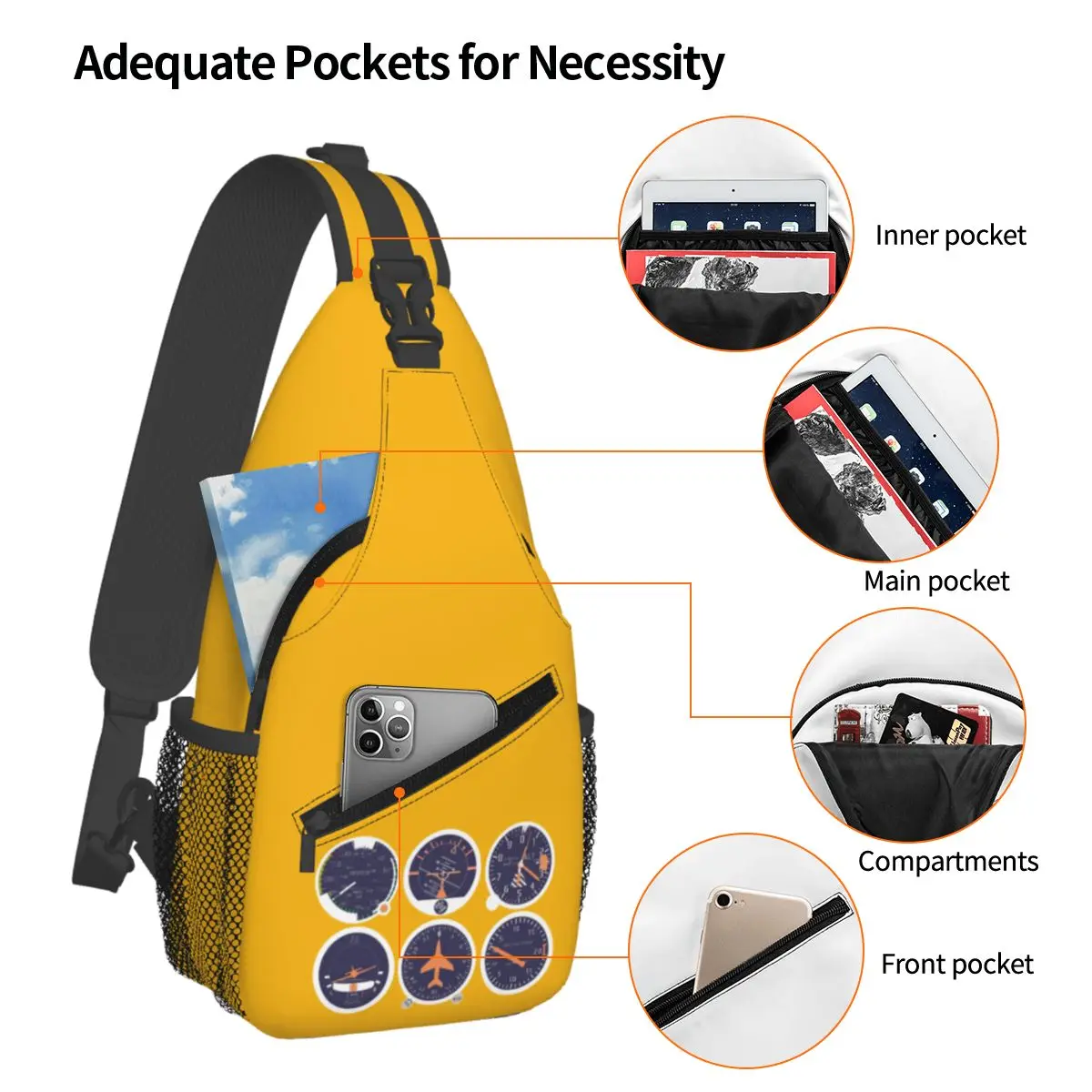 Basic Six Flight Instruments Chest Bag Men Sling Crossbody Backpack Chest Bag Traveling Hiking Daypack Shoulder Bag