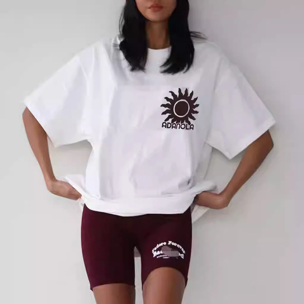 

ADANOLA British Sports Trendy Brand Loose White Round Neck Cotton Short-sleeved T-shirt Unisex Pure Cotton Casual Outdoor