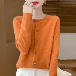 New Pure Wool Sweater V-Neck Girls Casual Cardigan Sweater Fashion High-Grade Cardigan Long-Sleeved Cardigan-DR015