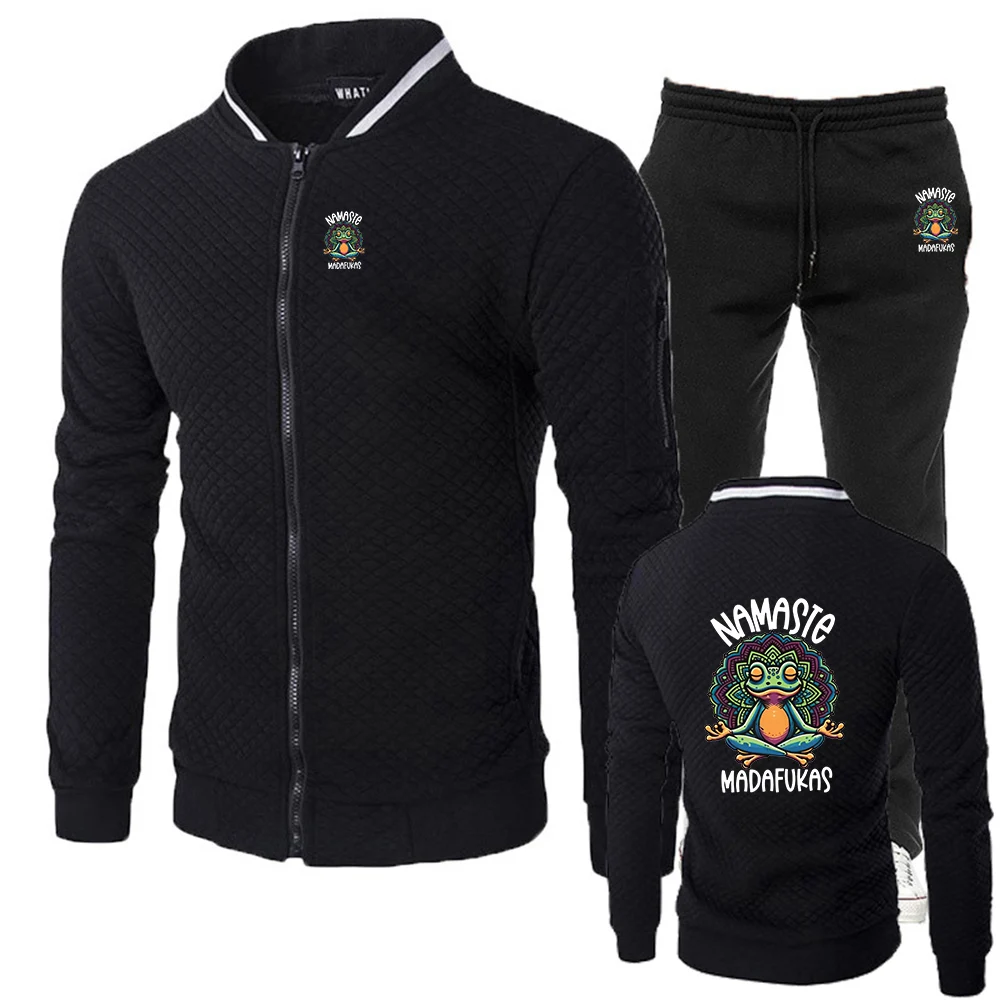 2025 Spring And Autumn Funny Yoga Print New Men's Silm Set Casual Zipper Jacket Sportswear + Sweatpant Two-piece Suit