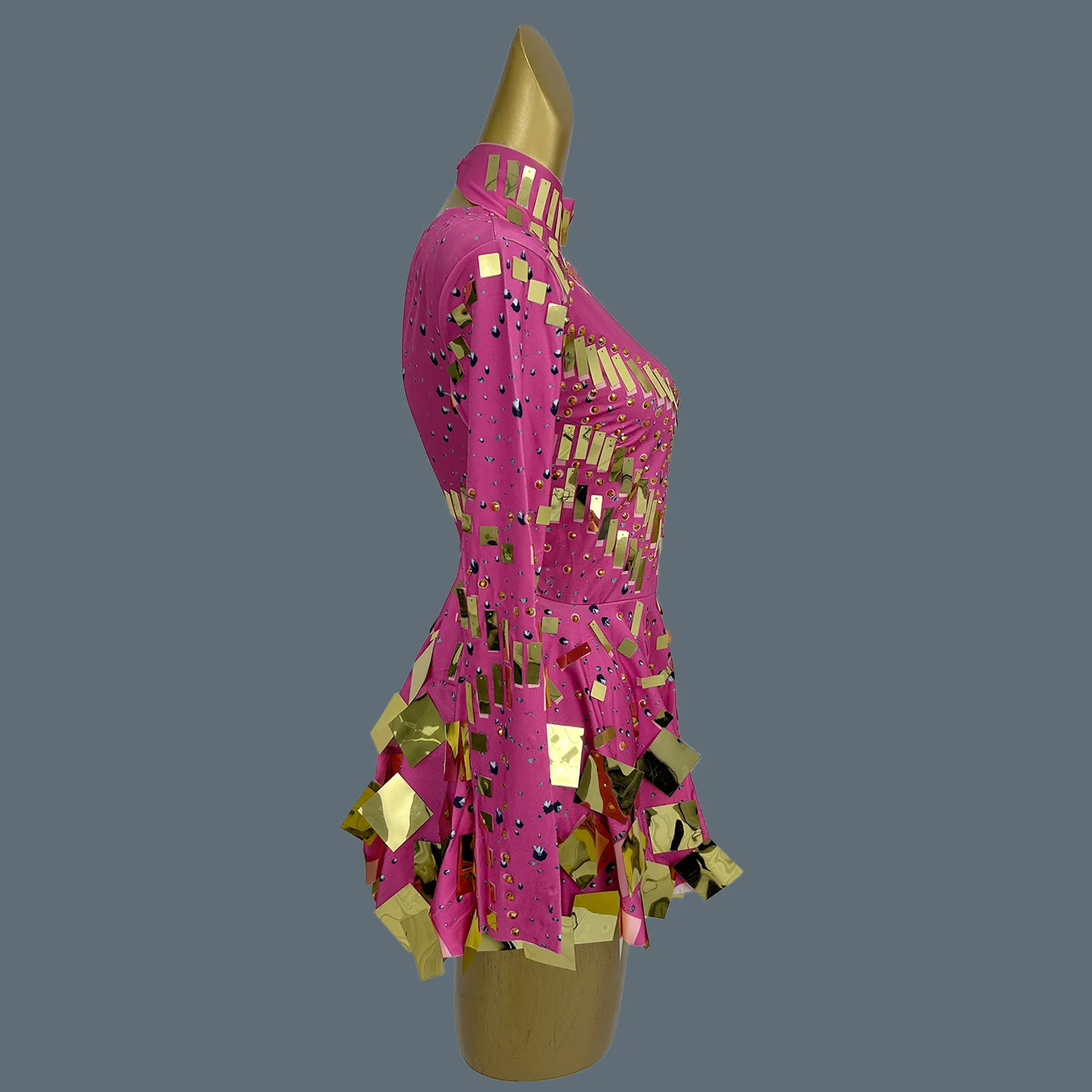 

Sparkly Crystals Mirrors Long Sleeve Pleated Dress Women Sexy Evening Party Celebrate Birthday Dress Show Stage Outfit Xieshi