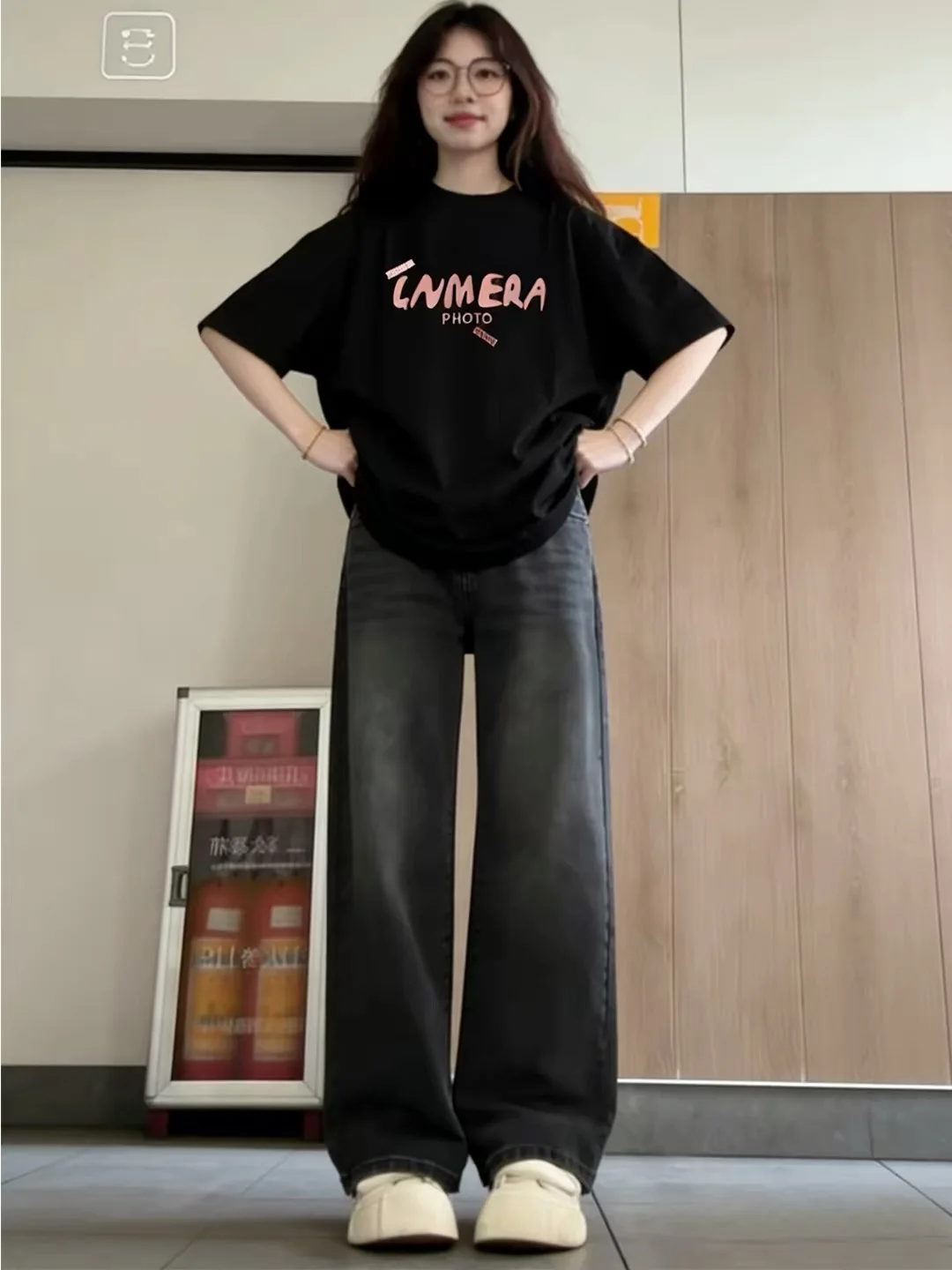 Casual High Waist Wide Leg Jeans Women's Loose Fit Draped Loose Feeling Slimming Summer New Style Black Grey Denim Pants