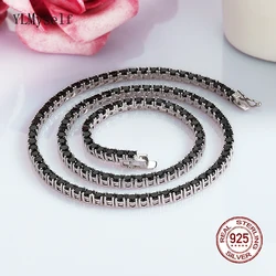 16-24 Inch (41-60 cm) Real 925 Sterling Silver Tennis Chain Necklace Pave 3 mm Black Zircon Fine Jewelry Necklace Men/Women