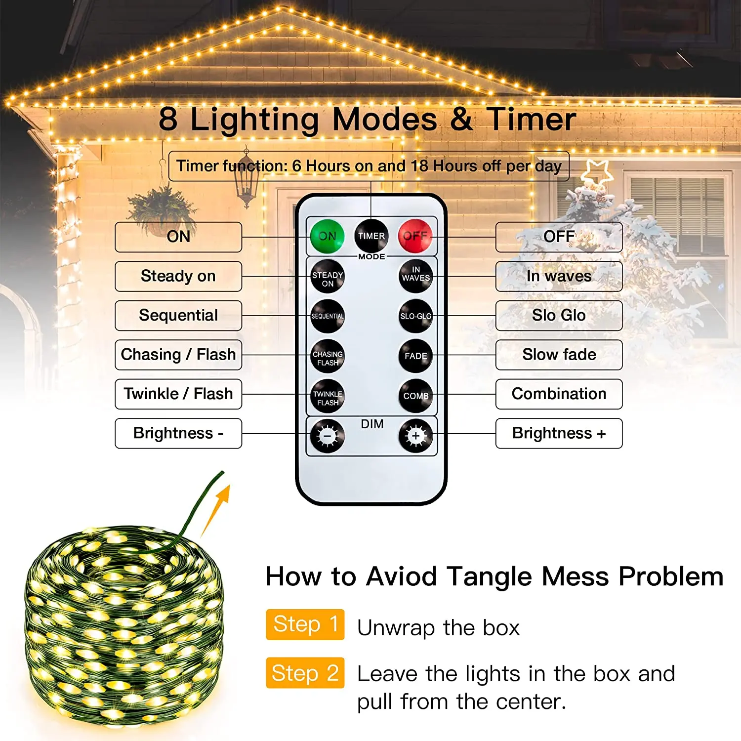 Imagem -06 - Luzes de Natal ao ar Livre 800led 100m Fio Verde Árvore Natal Luz com Controle Remoto Modos Flash para Casa Decorações Interiores