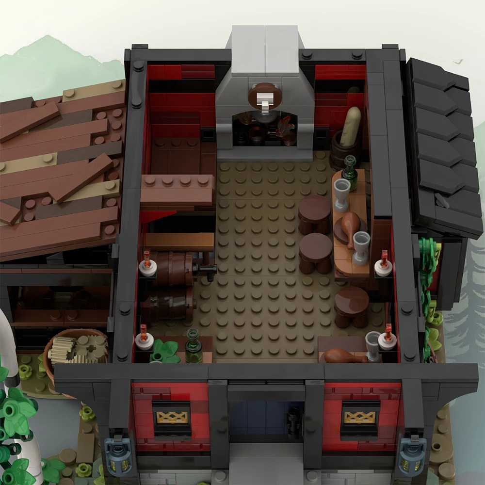 MOC Militärische Station The Crusadersed Inn Haus Baustein-Set Schloss Mittelalterliche Architektur Bildung Ziegel Spielzeug Kinder Geschenk